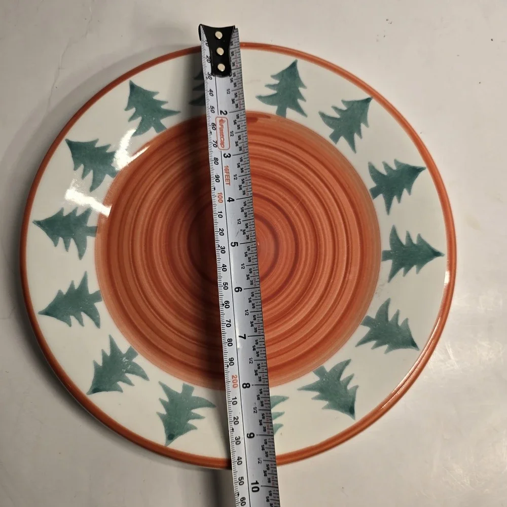 Pier 1 Dinner Plate‎ Christmas Tree Orange Swirl Colorful Festive 9.5 Inches